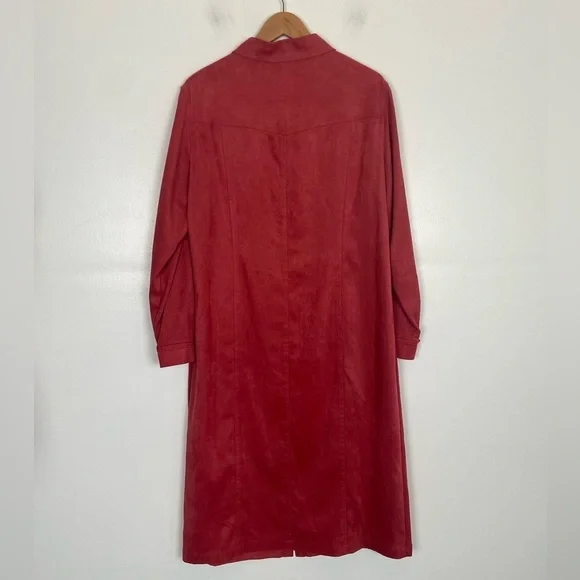 Talbots Dress Size 14W Cherry Pink Long Vintage Faux Suede Stretch Long Sleeve - Picture 4 of 11